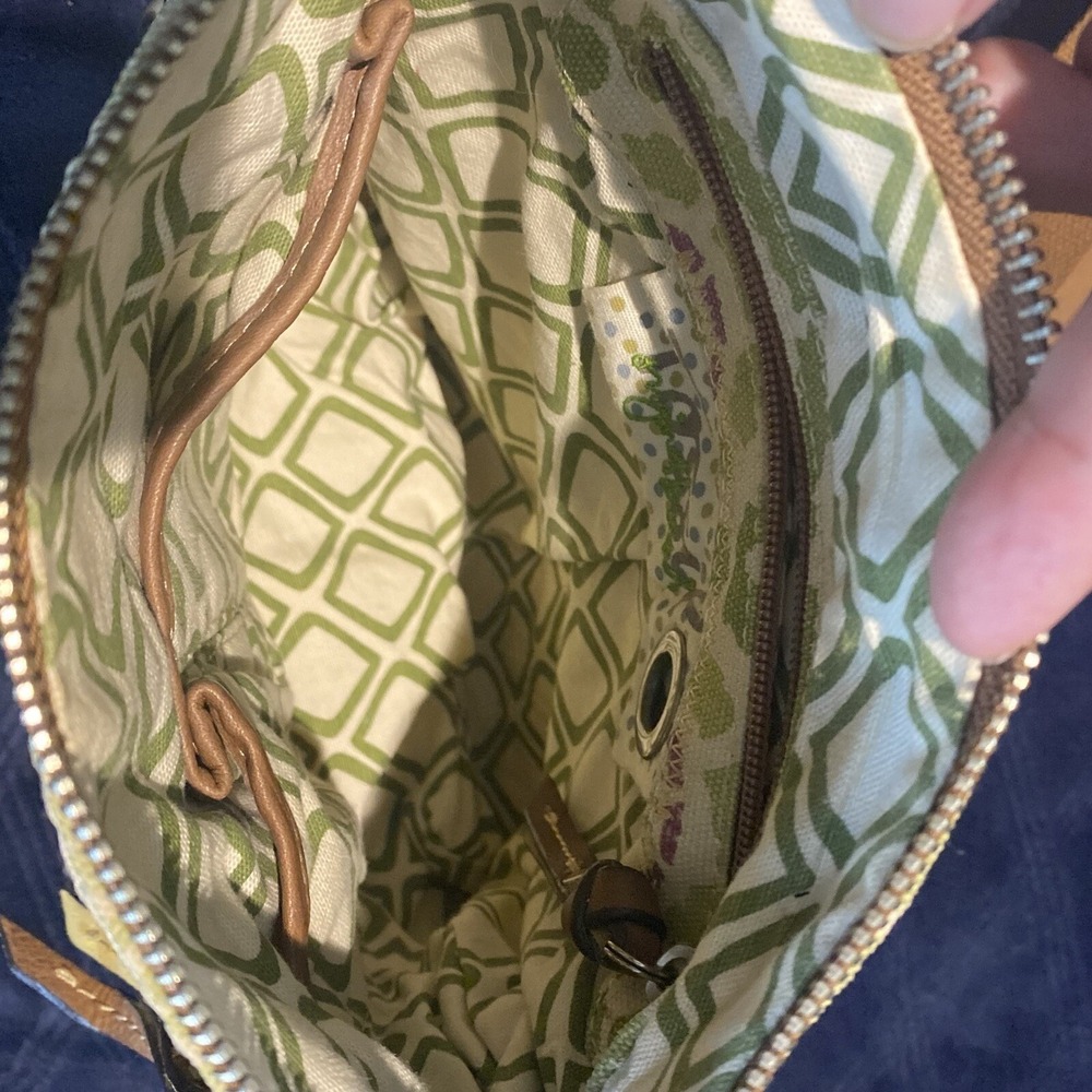 Fossil Canvas & Leather Crossbody Floral Diamond Bag Purse Removable Strap - Picture 12 of 16